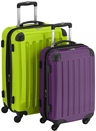 HAUPTSTADTKOFFER® · 2er Hartschalen Kofferset · Handgepäck 45 Liter + Koffer 87 Liter (apfelgrün-aubergine)