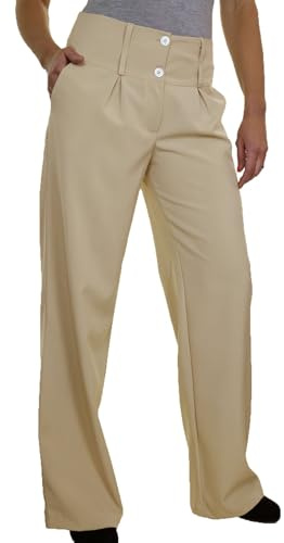 icecoolfashion Womens Wide Leg Pleated Trousers Smart Relaxed Fit Pants | Ladies Office Work Trouser, Smart Formal Relaxed Fit