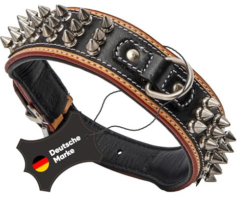 MICHUR Strike NO. 1 Hundehalsband Leder, Halsband, Lederhalsband Hund, Nieten, Halsband Leder MIT Nieten, BEIGE SCHWARZ BREIT, in verschiedenen Größen erhältlich
