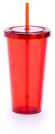 eBuyGB 750ml / 26oz Reusable Plastic Tumbler with Straw and Lid - Reusable Smoothie Cup & Iced Coffee Cup BPA Free - (Red)