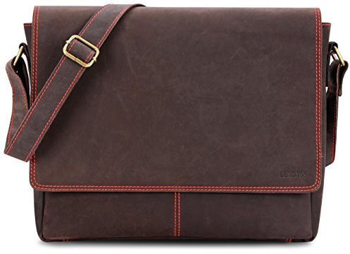 LEABAGS Messenger Bag, Oxford Echtleder Umhängetasche Herren Ständiger Begleiter, Leder Laptoptasche bis 15 Zoll Ausreichend Platz, Umhängetasche mit Schultergurt Begleiter Zur Arbeit