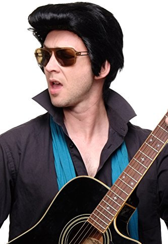 WIG ME UP - F331A-1B Qualitätsperücke Herrenperücke Perücke Rockabilly Tolle Koteletten Schwarz 50ies Rock'n'Roll