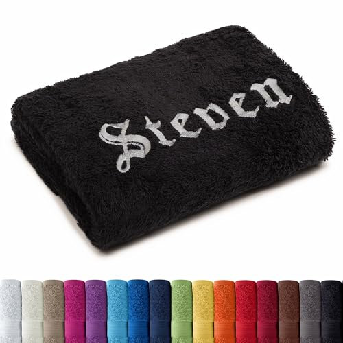AR Line Besticken Sie Handtuch mit Namen oder mit Wunschtext Bestickt, Duschtuch (70x140cm) in Schwarz