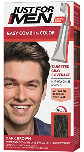 Just For Men Easy Comb-In Color Mens Hair Dye, Easy No Mix Application with Comb Applicator - Dark Brown, A-45, Pack of 1
