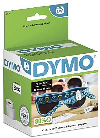 DYMO LW 2-Up Price Tag Labels for LabelWriter Label Printers, White, 3/8'' x 3/4'', 1 roll of 1,500 (30299)