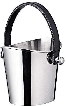EDZARD Weinkühler Gilbert (Höhe 23 cm) Edelstahl glänzend vernickelt | schwarzer Ledergriff, Flaschenkühler, Sektkühler, Getränkekühler, Farbe Silber, Barzubehör, Partydeko, Gastronomie