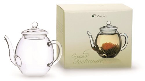 Creano GlasTeekanne 500ml; 2-TLG. Teekanne mit Lupeneffekt, ideal zur Zubereitung von ErblühTee (Teeblumen), tropffrei!
