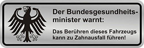 easydruck24de Fun-Aufkleber Warnung Zahnausfall I 10 x 3,5 cm I lustiger Spruch für Motorrad Mofa Auto-Fahrrad-Aufkleber I wetterfest Silber I kfz366