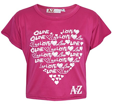 A2Z 4 Kids Girls Love T Shirt Soft Feel Comfortable Summer - New Crop Top Love Pink 11-12