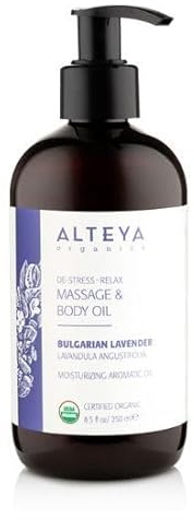 Alteya Bio Massage- und Körperölmischung mit entspannendem Lavendel 250 ml – USDA Organic-zertifiziert Rein Natürlich - Beruhigende und aufbauende Hautpflege