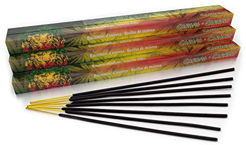 Premium Räucherstäbchen Cannabis: natürlich traditionell aus Indien in fairer Herstellung. Großpackung mit 10 Boxen = 80 Stück je 45min. Kräufter Duft zur Entspannung