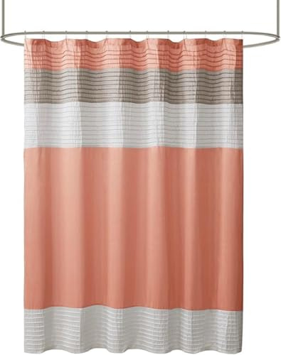 Madison Park Rideaux de Bain Modernes en Microfibre à Rayures Imitation Soie pour Salle de Bain, Polyester, Corail, 183 x 183 cm