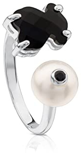 TOUS Ring aus Sterlingsilber für Damen mit Zuchtperle mit Spinell und Onyx, Größe 13, Trendy und personalisierbar, Kollektion Erma