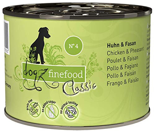dogz finefood Hundefutter nass - N° 4 Huhn & Fasan - Feinkost Nassfutter für Hunde & Welpen - getreidefrei & zuckerfrei - hoher Fleischanteil, 6 x 200 g Dose