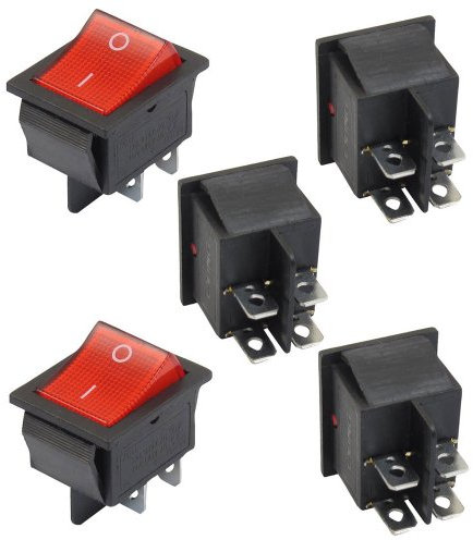 SODIAL(R) 4 x Interruptor Basculante Luz Iluminado Rojo On/Off DPST 16A/250V 20A/125V CA