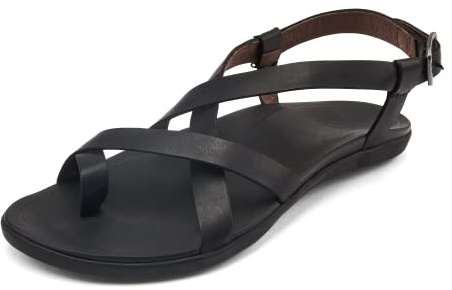OLUKAI Upena Women's Strappy Beach Sandal, Lightweight & Durable Design, Water Resistant Slides for All-Day Comfort & Style, Black/Black, 6