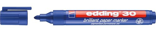 edding 30 Brillant-Papiermarker - blau - 1 Permanent Marker wasserfest - Rundspitze 1,5-3 mm - leuchtende Farben - lichtbeständige Markierung auf Papier, Karton, Kunststoff, Metall oder Glas