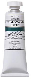 M. Graham 1/2-Ounce Tube Gouache Paint, Phthalocyanine Green