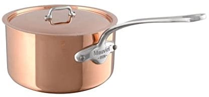 Mauviel Made in France M'Heritage Copper M150S 6110.21 3.6-Quart Saucepan with Lid, Cast Stainless Steel Handles.