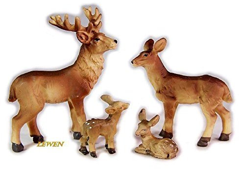 Rehfamilie 4 Teile aus Polyresin, Größe bis 7 cm, Krippenfiguren, Krippentiere