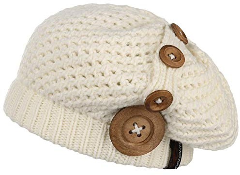 CHILLOUTS Nelly Strickbaskemütze Damen - Damenbaske Holzknopf Damenmütze Herbst-Winter