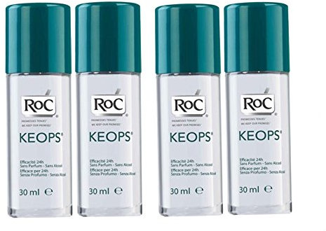 ROC – Keops Deo-Roller, parfümfrei, ohne Alkohol, 30 ml, 4 Stück