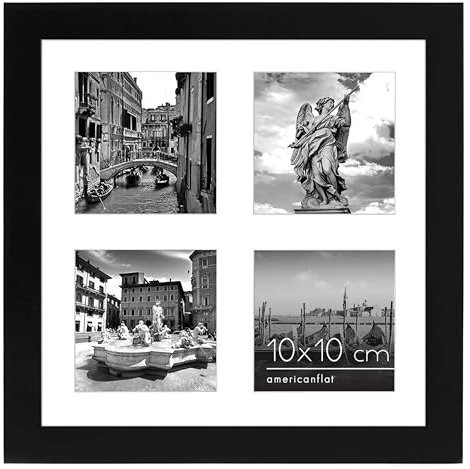 Americanflat Cadre Photo Noir 25x25 cm avec Quatre Panneaux de 10x10 cm - MDF avec Verre Résistant aux Chocs - pour Mur et Dessus de Table