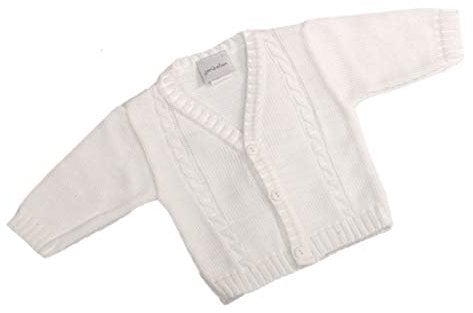 Dandelion Baby Boy Cable Knitted Bolero Cardigan for Newborn - 18 Months (6-12 Months, White)