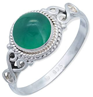 mantraroma Silber Ring Damen 925 grüner Onyx runder Stein romantisch