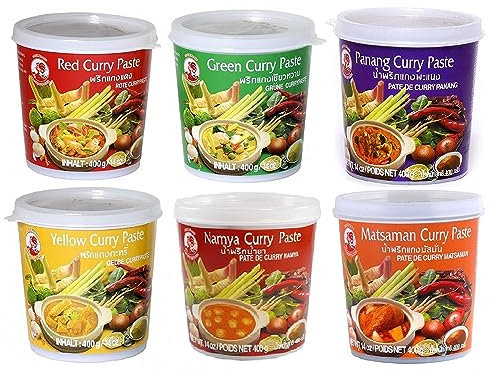 Cock Brand - set de dégustation Currypasten 6er Pack (6 x 400g) - 6 variétés, 1 boîte chacun