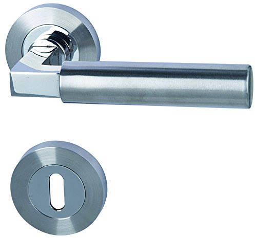 Alpertec Solid 2-R Chrom/Edelstahlfarbig satiniert BB für Zimmertüren Drückergarnitur Türdrücker Türbeschläge, 88028400C