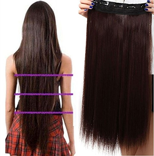 S-noilite Fashion 26 Inches (66cm) Half Full Head One Piece 5clips Clip in Hair Extensions Long Straight Extension(Medium Brown)