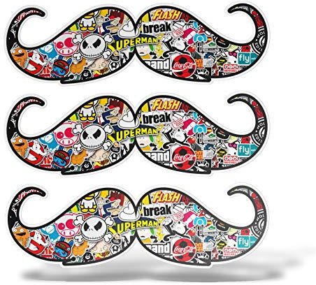 erreinge Sticker Bomb X3 Hipster Mustache Barber Shop Shaped Adhesive PVC für Abziehbild Tapete Auto Moto Helm Camper Laptop - 25 cm