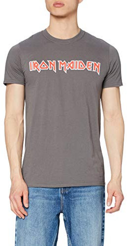 Iron Maiden Men's Classic Logo Short Sleeve T-Shirt, Grey (Charcoal), Medium