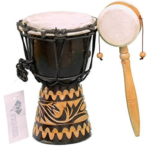 Kascha - 20cm Kinder Djembe Trommel handgeschnitzt Design 8 + Handtrommel