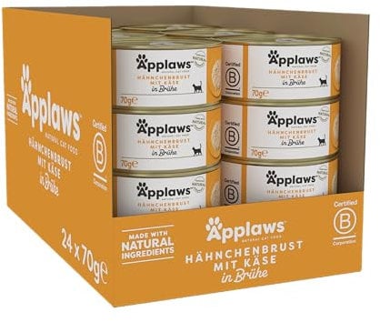Applaws 100% natürliches Premium-Nassfutter für Katzen, Hühnerbrust mit Käse in Brühe - 70g Dose