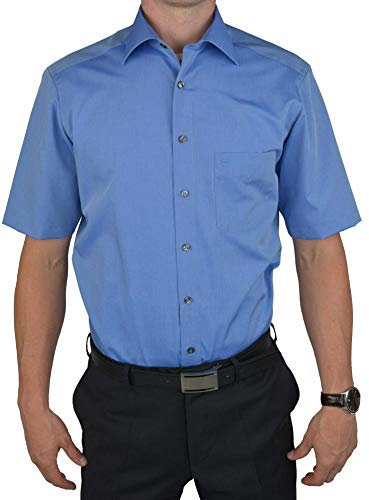 OLYMP Herrem Oberhemd Langarm Level Five - Jersey Hemd, Atmungsaktives Gewebe, NY Kent Kragen - Hemden Herren Modern Fit - Blau 15-38