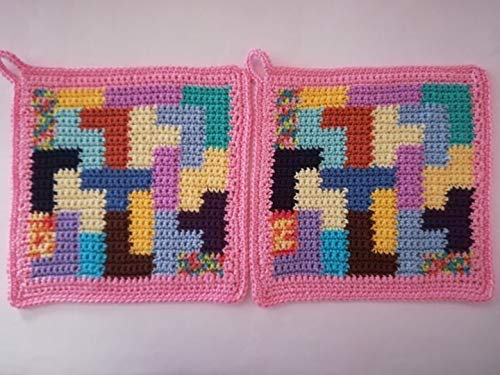 Storchenlädchen 1 Paar Topflappen Tetris, gehäkelt Handarbeit
