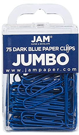 JAM PAPER Colourful Jumbo Paper Clips - Large 50.8 mm - Dark Blue Paperclips - 75/Pack