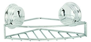 Croydex Chrome Plated Mild Steel Rust Free Stick 'N' Lock Plus Adhesive or Screw Fix Corner Soap Basket, Silver