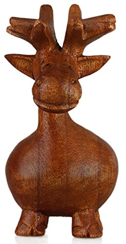 ART-CRAFT Holz-Elch Schnitzerei aus Pinien Holz dunkel gebeizt 12cm