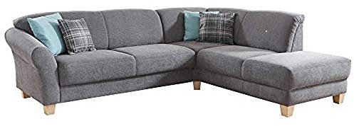 CAVADORE Ecksofa Gootlaand mit Ottomane rechts / Große Couch im Landhausstil / Mit Federkern / 257 x 84 x 212 / Grau