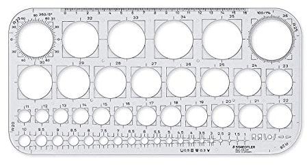 STAEDTLER Kreisschablone Mars, transparent, für Kreise von 1 - 36 mm, in 0,5 mm und 1 mm Schritten, 576 01 F