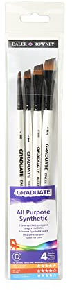 Daler-Rowney Graduate Multi-Technique Synthetic Hair Brushes with Short Handles Wallet Set, Shaders, 4 Assorted Brushes, Ideal for Students