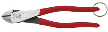 Klein Tools D228-8TT Pliers, Made in USA, Diagonal Cutting Pliers with High-Leverage Design and Tether Ring, 8-Inch