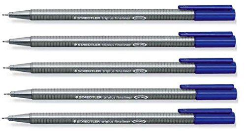 STAEDTLER 334 Triplus Fineliner Superfine Point Pens - 0.3mm - Blue Ink (5)