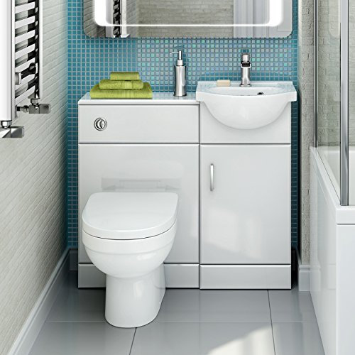 900mm White Gloss Vanity Basin Unit + Back to Wall Toilet Furniture Set HGW2411