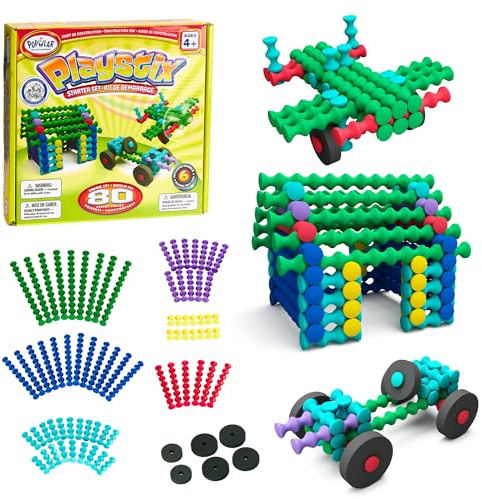 POPULAR PLAYTHINGS Playstix, Starter Set 80 Piece, Building Sticks Kit