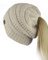 C.C Pferdeschwanz Strickmütze/Beanie mit Zopfmuster, Beige