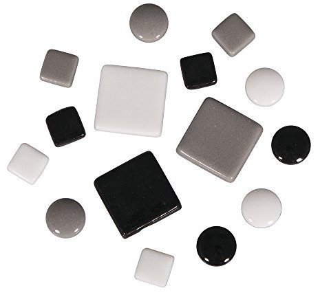 Rayher tesserine per mosaico in vetro, dimensioni 10x10mm e 20x20mm, ø 12mm, colori misti bianco nero, 500g, ca. 395 pezzi, per lavori creativi, fai-da-te, interni e esterni, 14826000